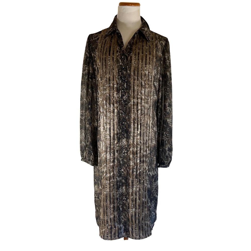 Antonio Melani Dress Snakeskin Print‎ Sheer Pintuck Pleated Button Front Size 10